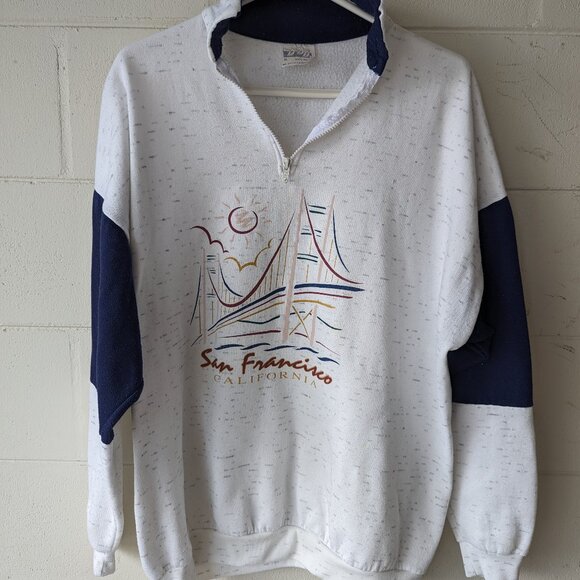 Vintage San Francisco California Collared Sweatshirt Bridge 1/4 Zip Blue - Picture 1 of 11